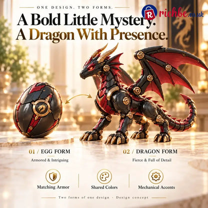 🔥LAST DAY 49% OFF -🐉 Mechanical Dragon Egg – Black & Crimson Dragon with Folding Wings & Armored Details⏳