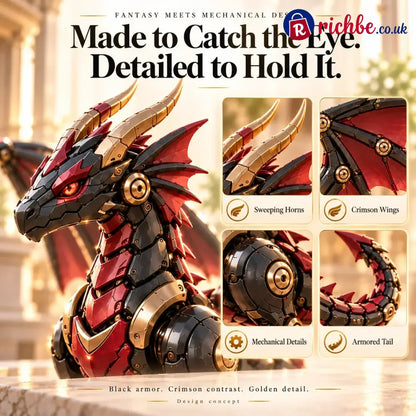 🔥LAST DAY 49% OFF -🐉 Mechanical Dragon Egg – Black & Crimson Dragon with Folding Wings & Armored Details⏳