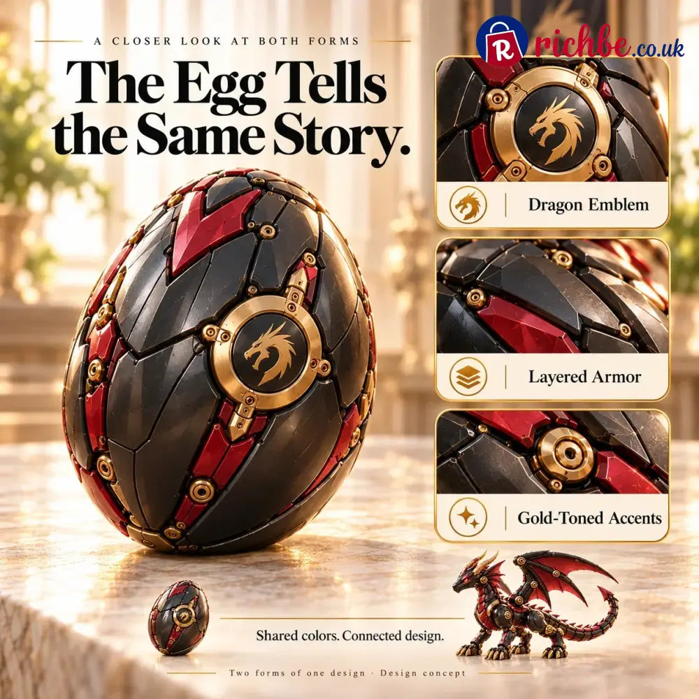 🔥LAST DAY 49% OFF -🐉 Mechanical Dragon Egg – Black & Crimson Dragon with Folding Wings & Armored Details⏳