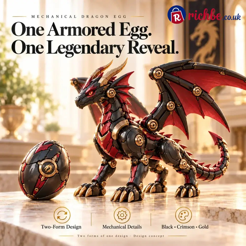 🔥LAST DAY 49% OFF -🐉 Mechanical Dragon Egg – Black & Crimson Dragon with Folding Wings & Armored Details⏳