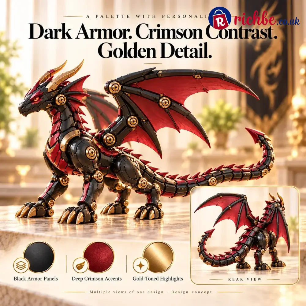 🔥LAST DAY 49% OFF -🐉 Mechanical Dragon Egg – Black & Crimson Dragon with Folding Wings & Armored Details⏳