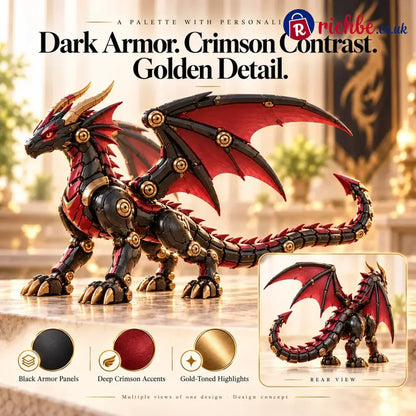 🔥LAST DAY 49% OFF -🐉 Mechanical Dragon Egg – Black & Crimson Dragon with Folding Wings & Armored Details⏳
