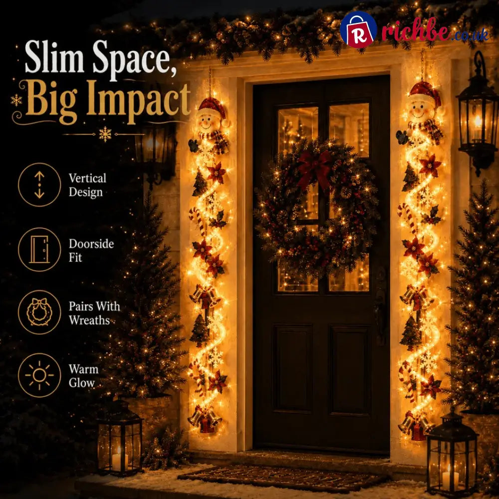 ⏳ Last Day 49% OFF – 🎄MerryCascade™ Glowing Christmas Door Hanger | 6 Festive Lighted Designs with Warm Glow, Dimensional Details & Space-Saving Vertical Décor ✨