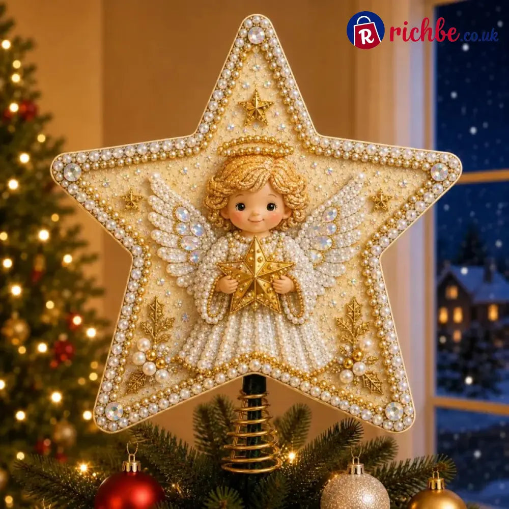 🔥Last Day 49% OFF - 🎄🎅Pearl Diamond Art Christmas Tree Topper Kit - 👼 Angel / Approx. 8 in Diameter