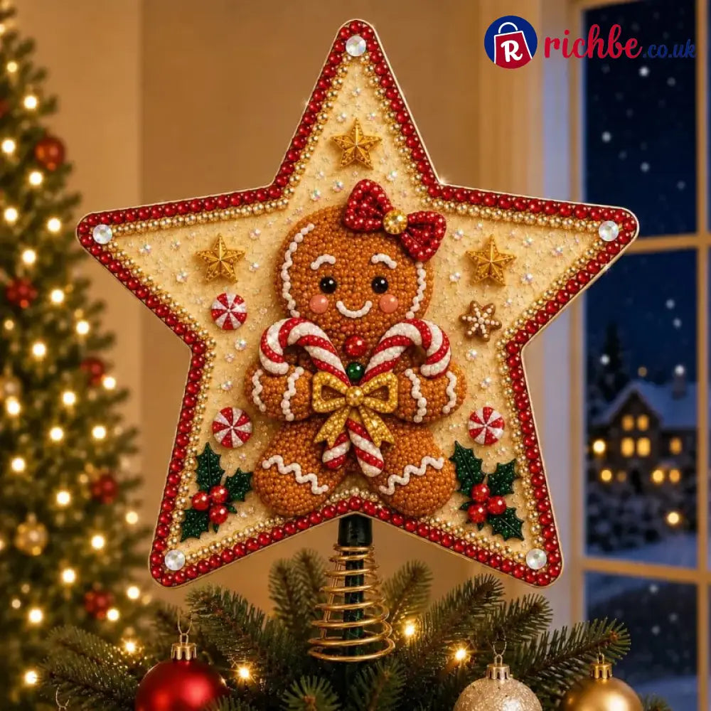 🔥Last Day 49% OFF - 🎄🎅Pearl Diamond Art Christmas Tree Topper Kit - 🍪 Gingerbread / Approx. 8 in Diameter