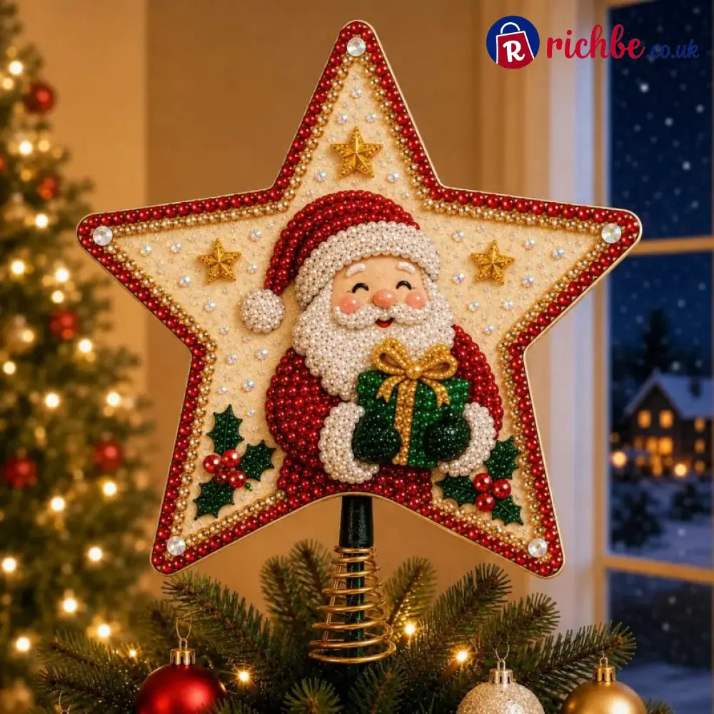 🔥Last Day 49% OFF - 🎄🎅Pearl Diamond Art Christmas Tree Topper Kit - 🎅 Santa / Approx. 8 in Diameter
