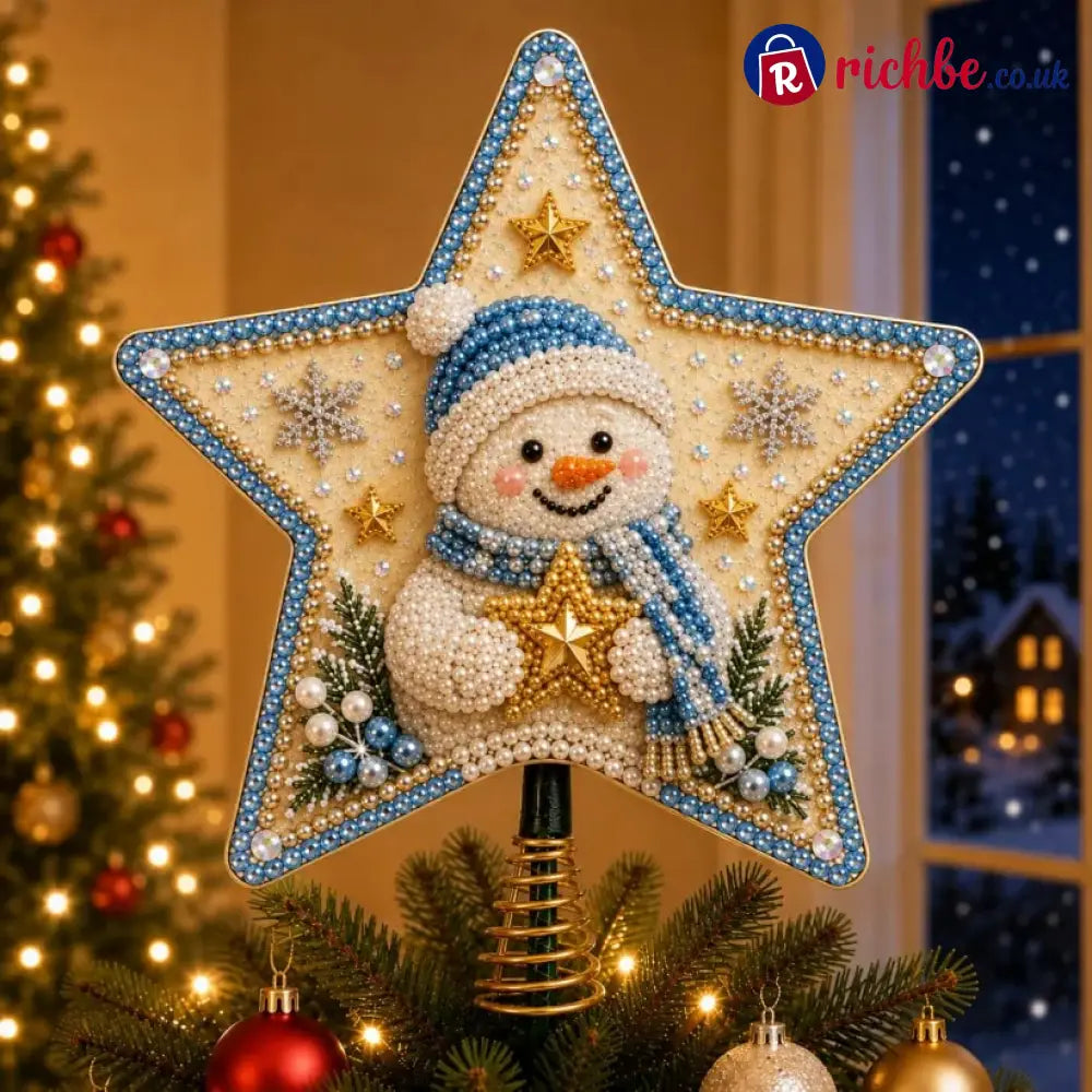 🔥Last Day 49% OFF - 🎄🎅Pearl Diamond Art Christmas Tree Topper Kit - ⛄ Snowman / Approx. 8 in Diameter