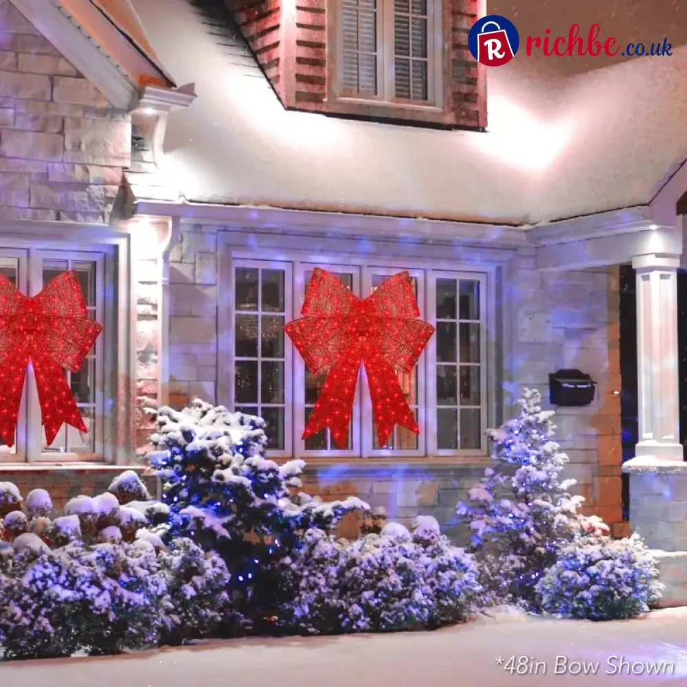 Pre-Lit Christmas Bow, Large Outdoor LED Lighted Holiday Décor w/ 8 Light Functions, Hook