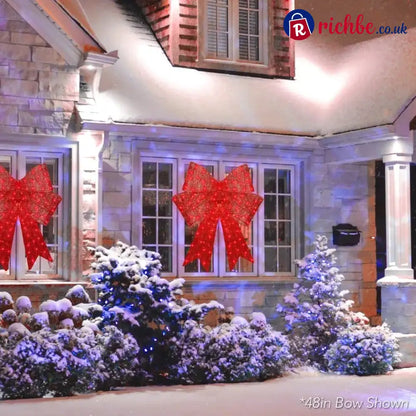 Pre-Lit Christmas Bow, Large Outdoor LED Lighted Holiday Décor w/ 8 Light Functions, Hook