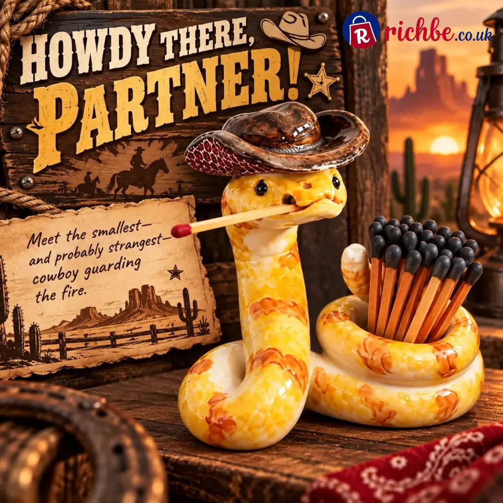 ⏳ Last Day 49% OFF – 🤠 The Cowboy Rattler Match Holder | Funny Western Snake Décor for Cabins Mantels & Bars 🐍 - Holder
