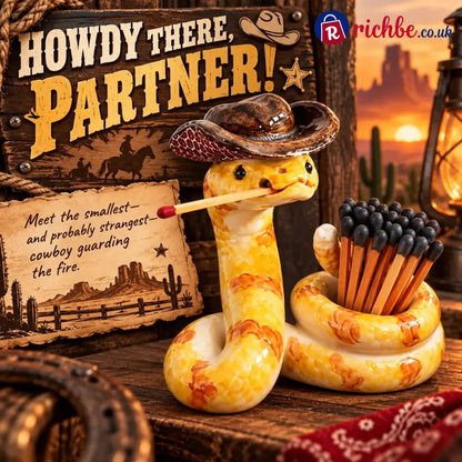 ⏳ Last Day 49% OFF – 🤠 The Cowboy Rattler Match Holder | Funny Western Snake Décor for Cabins Mantels & Bars 🐍 - Holder
