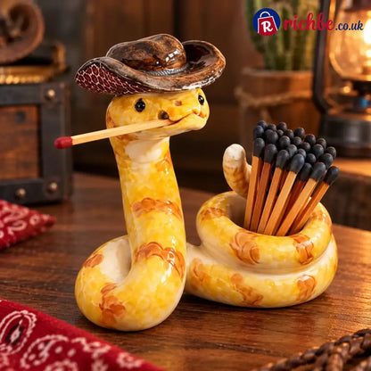 ⏳ Last Day 49% OFF – 🤠 The Cowboy Rattler Match Holder | Funny Western Snake Décor for Cabins Mantels & Bars 🐍 - Holder