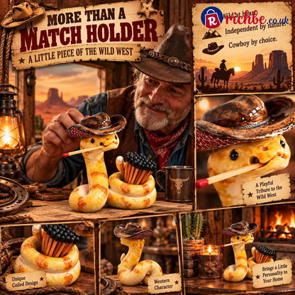 ⏳ Last Day 49% OFF – 🤠 The Cowboy Rattler Match Holder | Funny Western Snake Décor for Cabins Mantels & Bars 🐍 - Holder