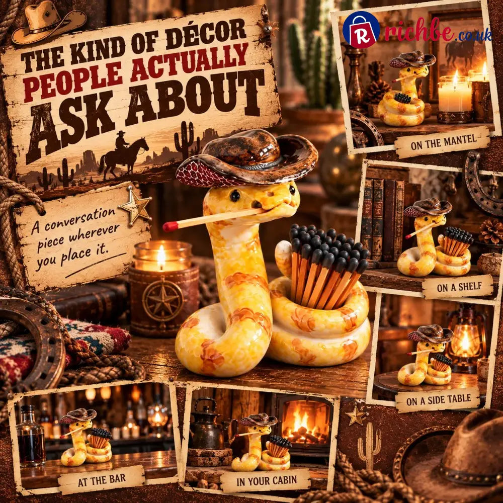 ⏳ Last Day 49% OFF – 🤠 The Cowboy Rattler Match Holder | Funny Western Snake Décor for Cabins Mantels & Bars 🐍 - Holder