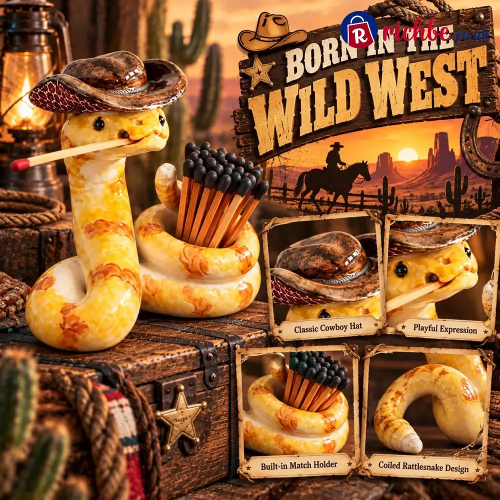 ⏳ Last Day 49% OFF – 🤠 The Cowboy Rattler Match Holder | Funny Western Snake Décor for Cabins Mantels & Bars 🐍 - Holder