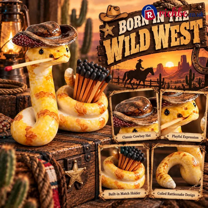 ⏳ Last Day 49% OFF – 🤠 The Cowboy Rattler Match Holder | Funny Western Snake Décor for Cabins Mantels & Bars 🐍 - Holder