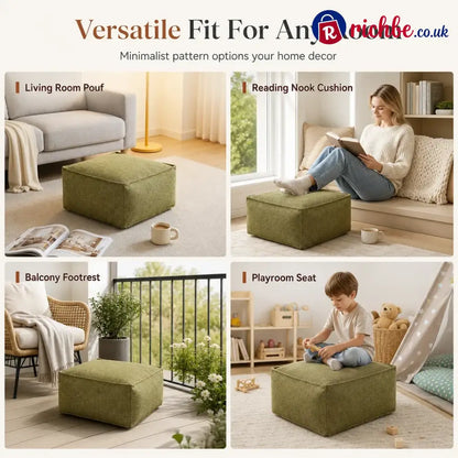 Unstuffed Square Pouf Cover | Storage Ottoman Slipcover for Living Room Bedroom & Clothes Storage Washable 45x45x23cm