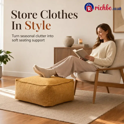 Unstuffed Square Pouf Cover | Storage Ottoman Slipcover for Living Room Bedroom & Clothes Storage Washable 45x45x23cm