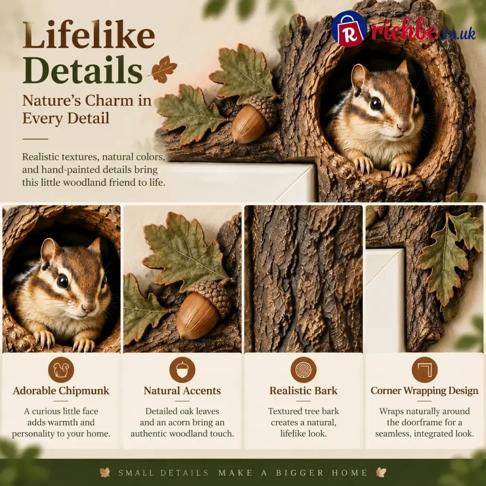 ⏰LAST DAY 50% OFF 🐿️ 3D Chipmunk Tree Hollow Door Topper | Woodland Animal Doorway Decor For Cozy Nature Homes