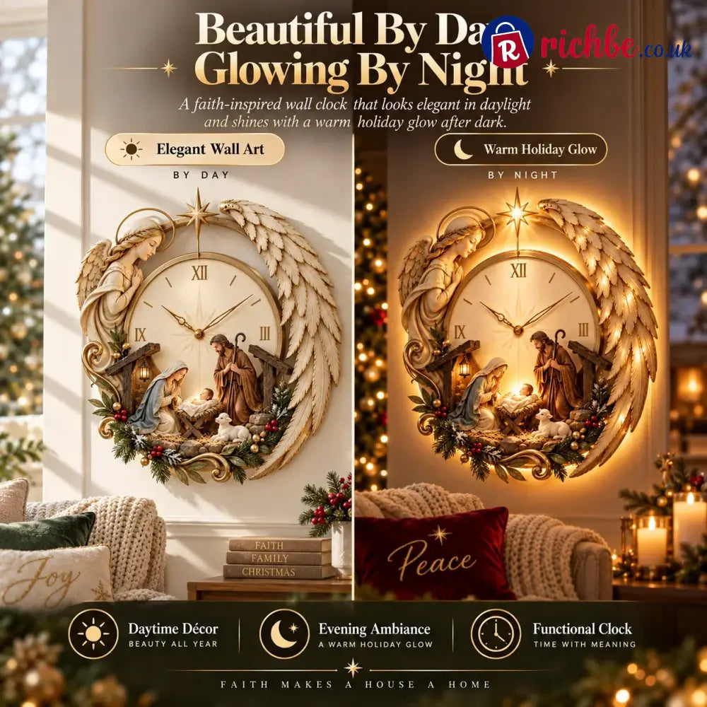 🎄⏰ LAST DAY 50% OFF ✨ Bethlehem Angel Nativity Glow Clock