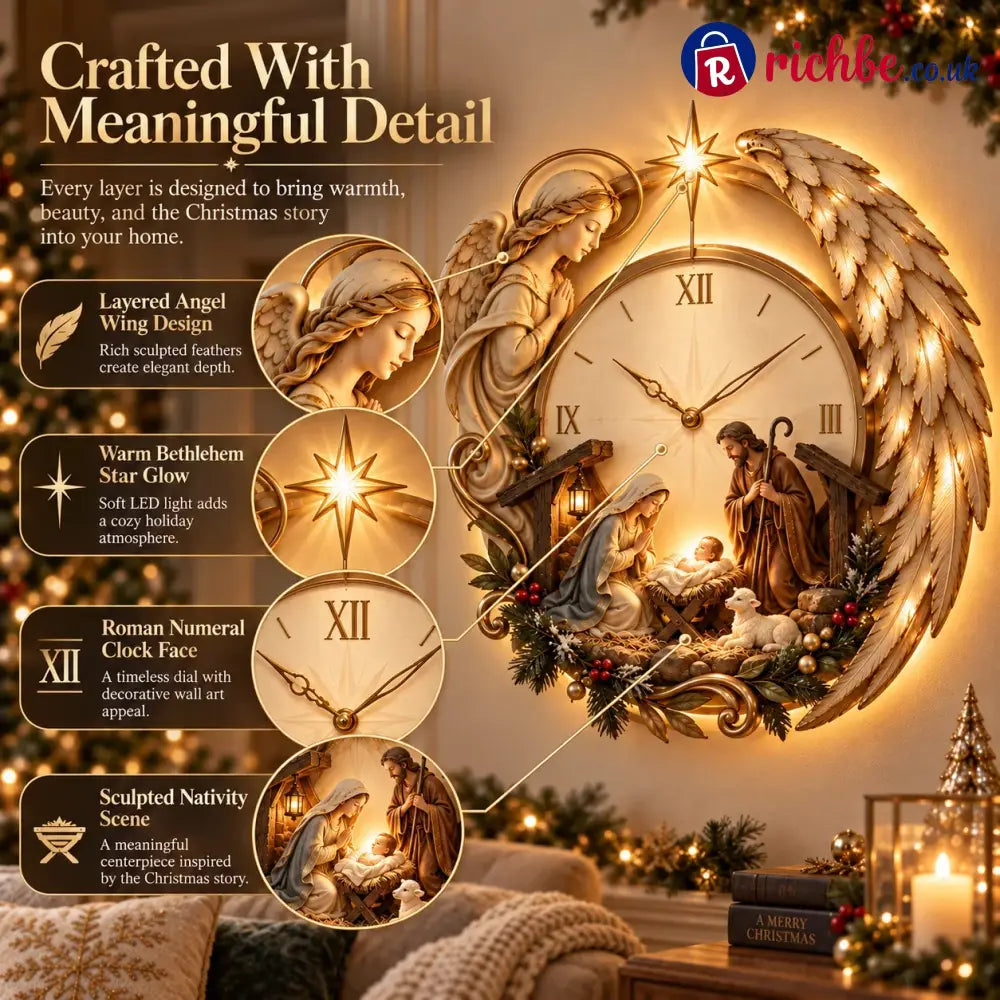 🎄⏰ LAST DAY 50% OFF ✨ Bethlehem Angel Nativity Glow Clock