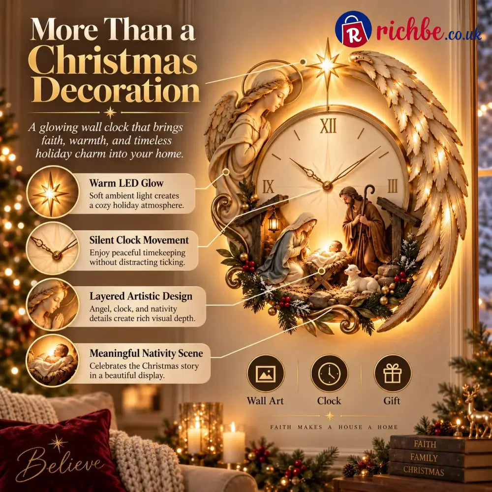 🎄⏰ LAST DAY 50% OFF ✨ Bethlehem Angel Nativity Glow Clock