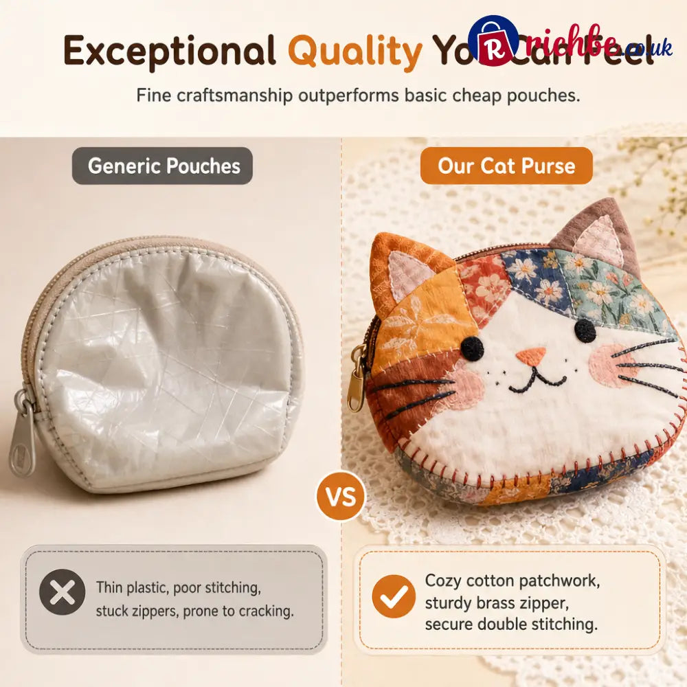 🎁LAST DAY Buy 2 Get 1 Free!!🐱Cute Patchwork Cat Coin Purse Handmade Fabric Kitten Mini Pouch Portable Card Holder for