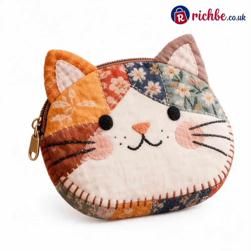 🎁LAST DAY Buy 2 Get 1 Free!!🐱Cute Patchwork Cat Coin Purse Handmade Fabric Kitten Mini Pouch Portable Card Holder for