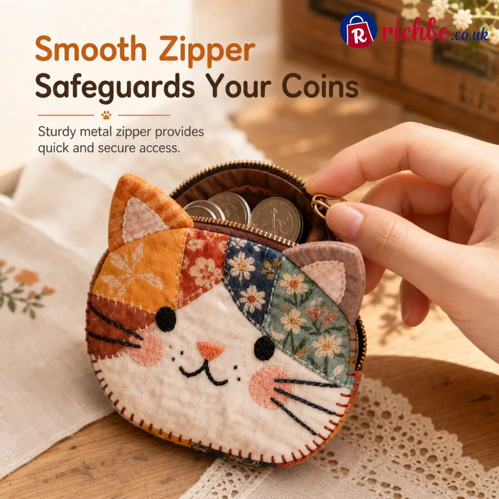 🎁LAST DAY Buy 2 Get 1 Free!!🐱Cute Patchwork Cat Coin Purse Handmade Fabric Kitten Mini Pouch Portable Card Holder for