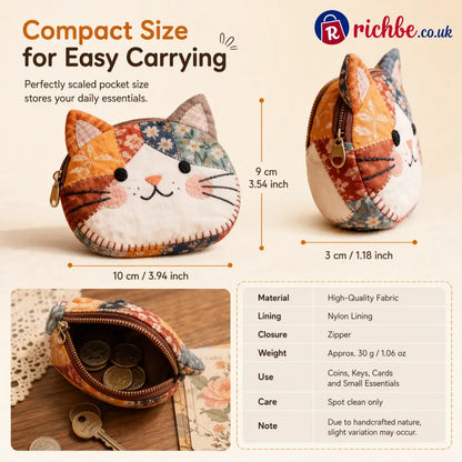 🎁LAST DAY Buy 2 Get 1 Free!!🐱Cute Patchwork Cat Coin Purse Handmade Fabric Kitten Mini Pouch Portable Card Holder for
