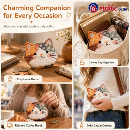 🎁LAST DAY Buy 2 Get 1 Free!!🐱Cute Patchwork Cat Coin Purse Handmade Fabric Kitten Mini Pouch Portable Card Holder for