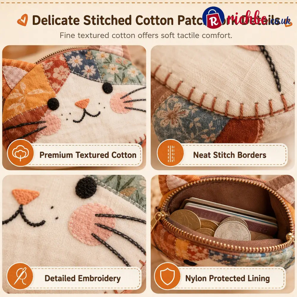 🎁LAST DAY Buy 2 Get 1 Free!!🐱Cute Patchwork Cat Coin Purse Handmade Fabric Kitten Mini Pouch Portable Card Holder for