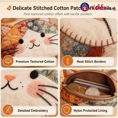🎁LAST DAY Buy 2 Get 1 Free!!🐱Cute Patchwork Cat Coin Purse Handmade Fabric Kitten Mini Pouch Portable Card Holder for