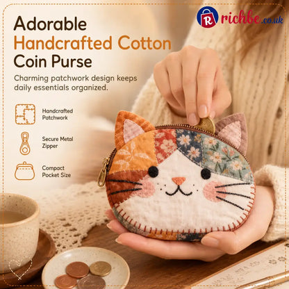 🎁LAST DAY Buy 2 Get 1 Free!!🐱Cute Patchwork Cat Coin Purse Handmade Fabric Kitten Mini Pouch Portable Card Holder for