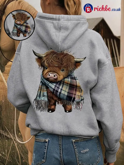 💖LAST DAY SALE 49% OFF!!🎁Cute Highland Cow Cozy Fleece-Lined Hooded Sweatshirt🦬