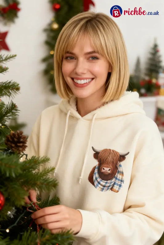 💖LAST DAY SALE 49% OFF!!🎁Cute Highland Cow Cozy Fleece-Lined Hooded Sweatshirt🦬