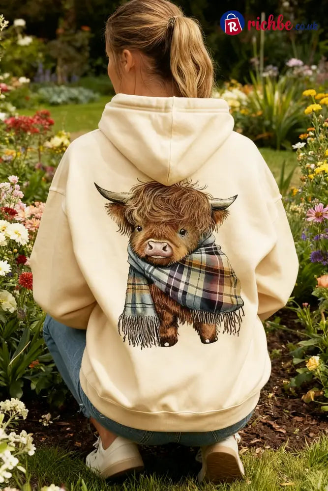 💖LAST DAY SALE 49% OFF!!🎁Cute Highland Cow Cozy Fleece-Lined Hooded Sweatshirt🦬