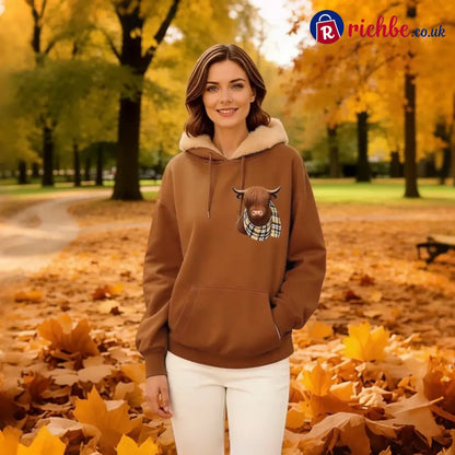 💖LAST DAY SALE 49% OFF!!🎁Cute Highland Cow Cozy Fleece-Lined Hooded Sweatshirt🦬 - Brown / S / UK6-8