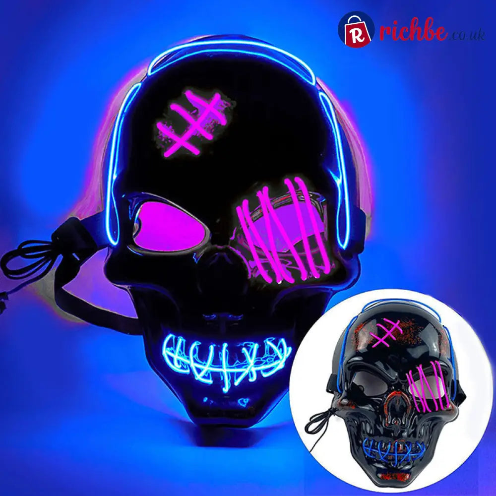 💀 LAST DAY SALE 49% OFF 🔥 Halloween LED Skull Mask - Blue + Purple - Clothing & Accessories