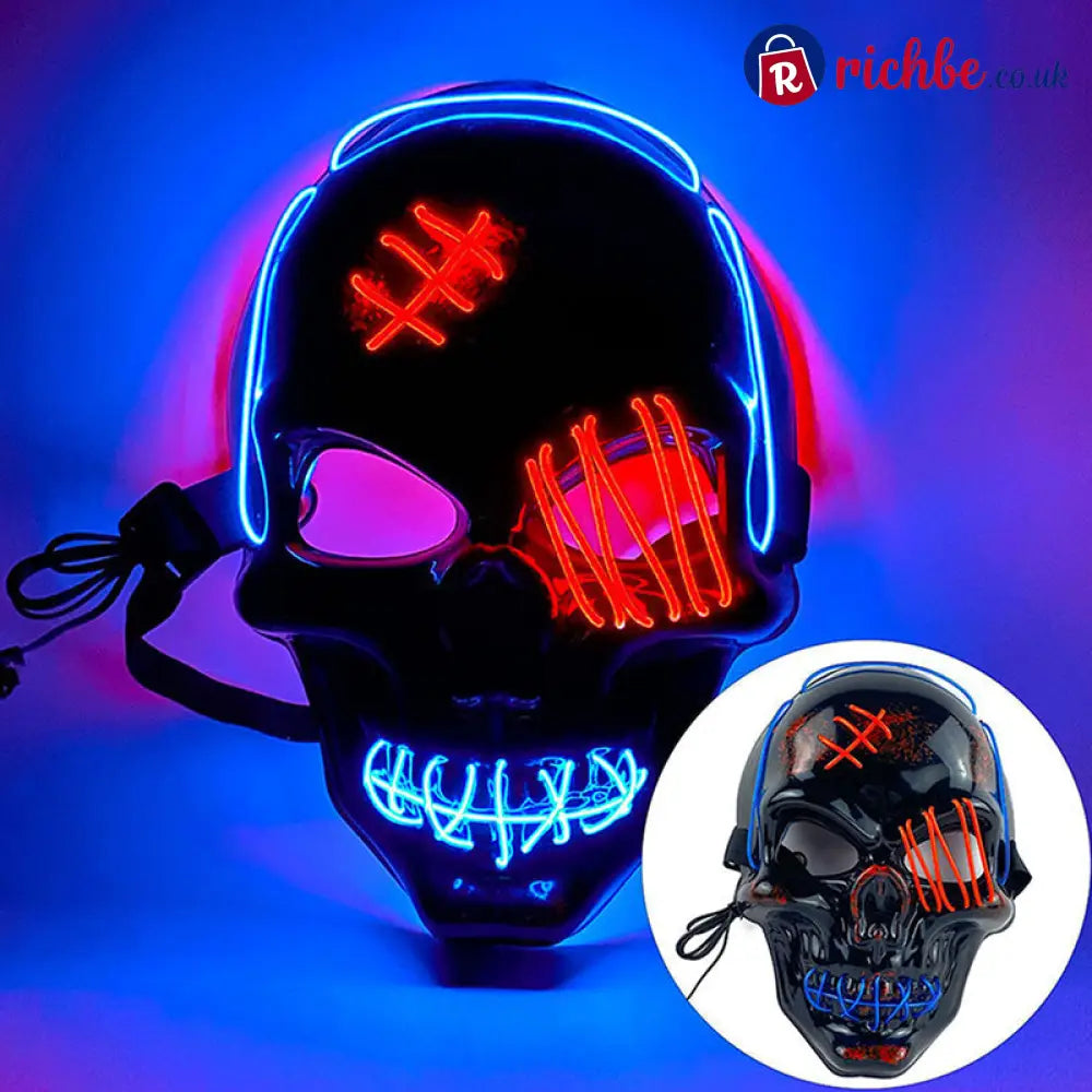💀 LAST DAY SALE 49% OFF 🔥 Halloween LED Skull Mask - Blue + Red - Clothing & Accessories
