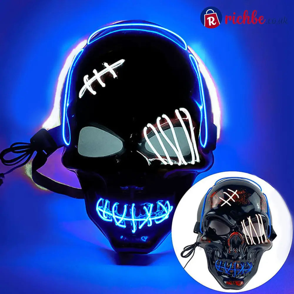 💀 LAST DAY SALE 49% OFF 🔥 Halloween LED Skull Mask - Blue + White - Clothing & Accessories