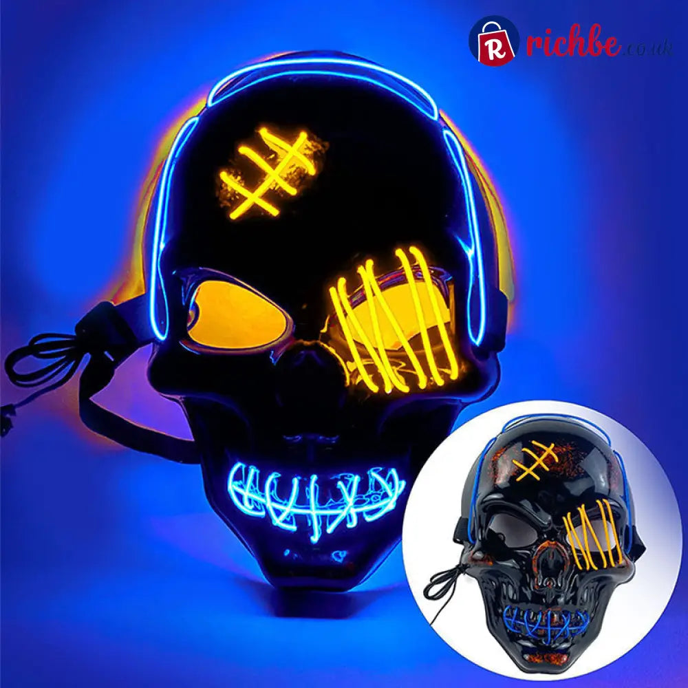 💀 LAST DAY SALE 49% OFF 🔥 Halloween LED Skull Mask - Blue + Yellow - Clothing & Accessories