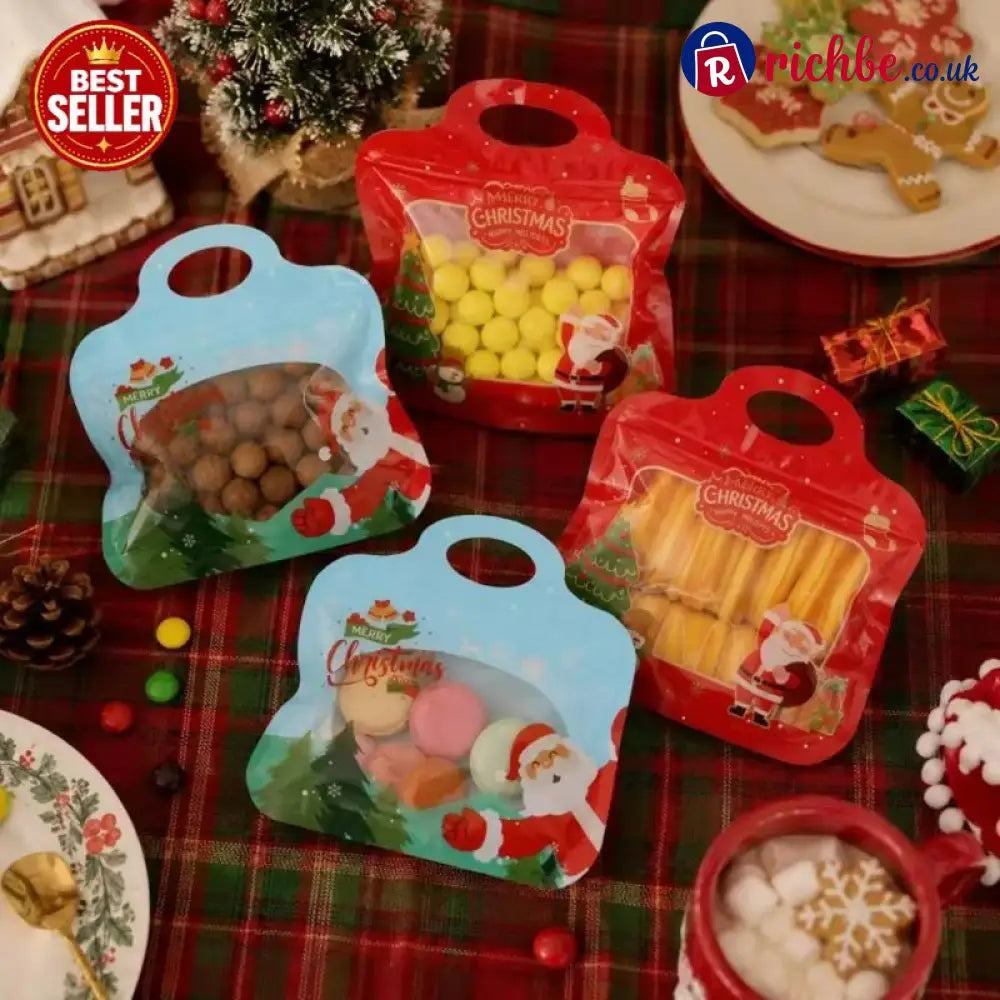 💖LAST DAY SALE 50% OFF!!🎁Easy Fill Easy Seal🎄 Festive Self-Seal Treat Bags – Santa & Snowman Print | Resealable