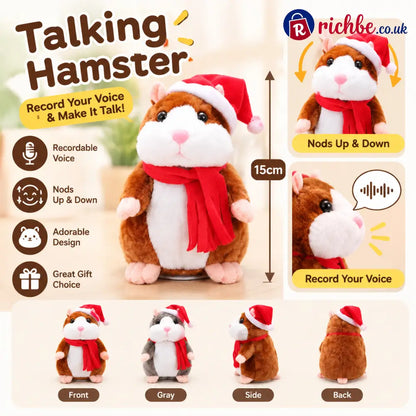 🐹 Last Day Special Price ！✨Talking Hamster Plush – repeats whatever you say auto head-shaking hilarious fun for kids &