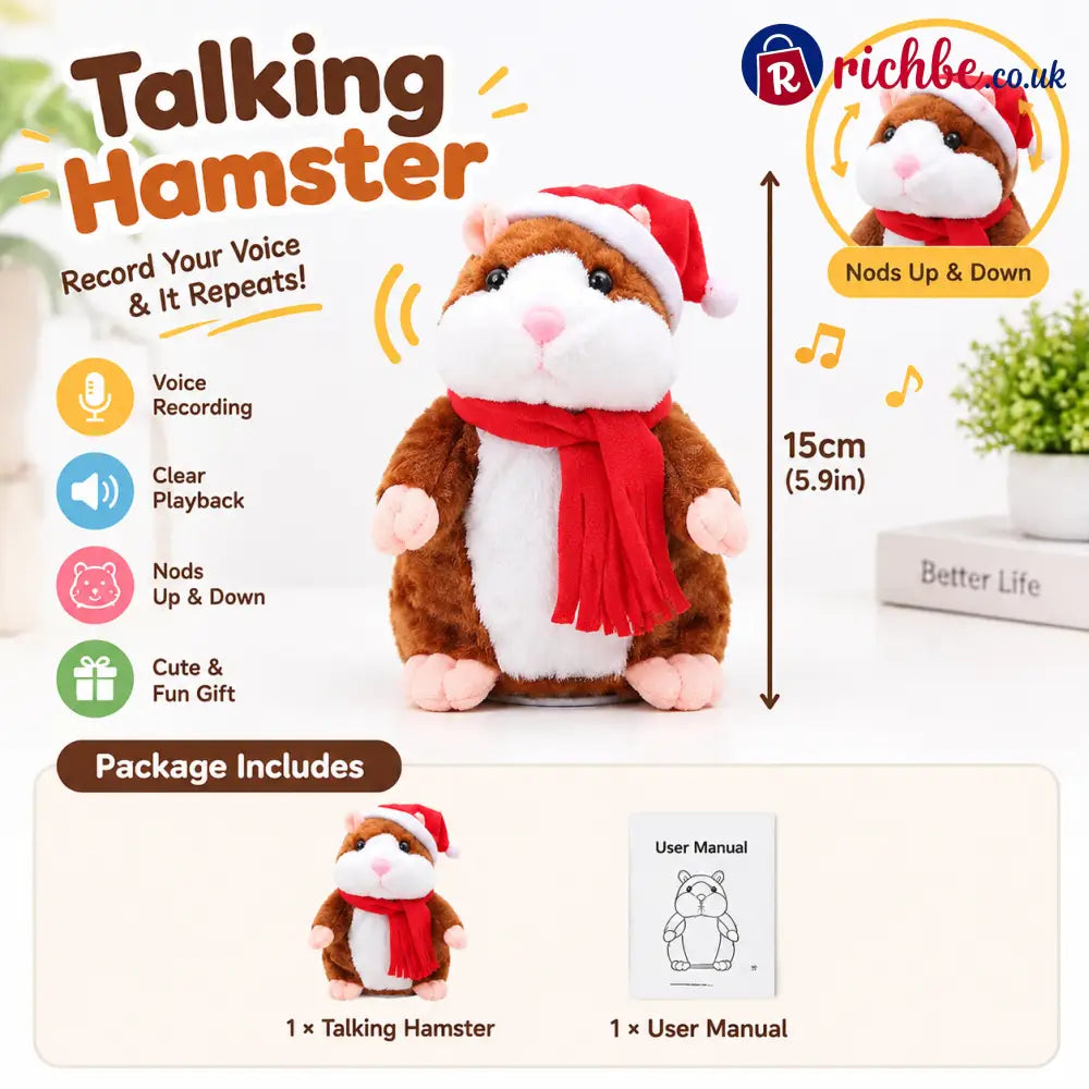 🐹 Last Day Special Price ！✨Talking Hamster Plush – repeats whatever you say auto head-shaking hilarious fun for kids &