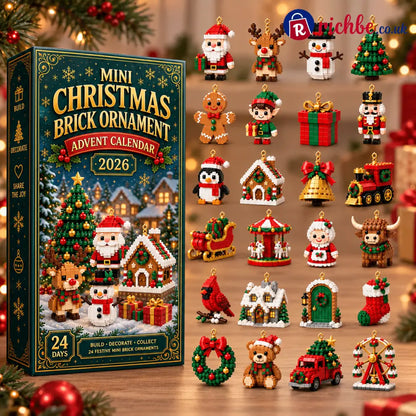 ⏳ Last Day 49% OFF – 🎄24-Day Mini Christmas Brick Ornament Advent Calendar | 24 Unique Buildable Holiday Designs with Hanging Loops for Trees, Garlands & Festive Displays 🧱