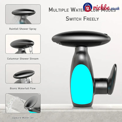 LED Bathroom Faucet with Multicolor Light 360° Swivel & Pull-Out Spout 4 Spray Modes