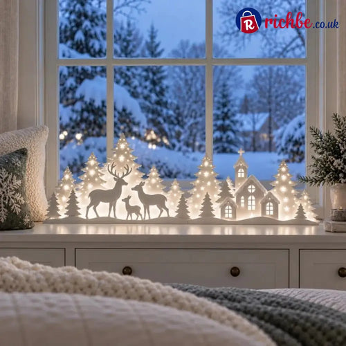 🦌 LED Christmas Deer & Village Window Decor | 2-Piece Lighted Scene - 🎄Christmas