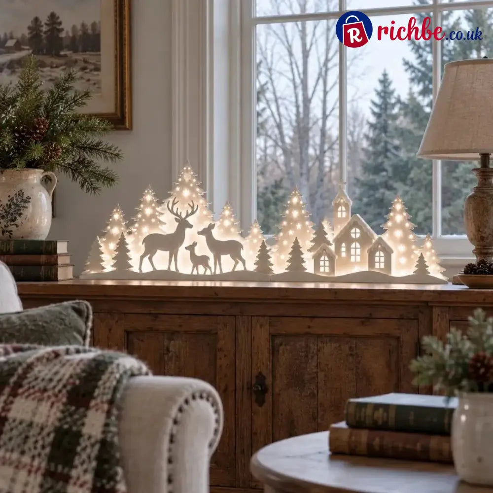 🦌 LED Christmas Deer & Village Window Decor | 2-Piece Lighted Scene - 🎄Christmas