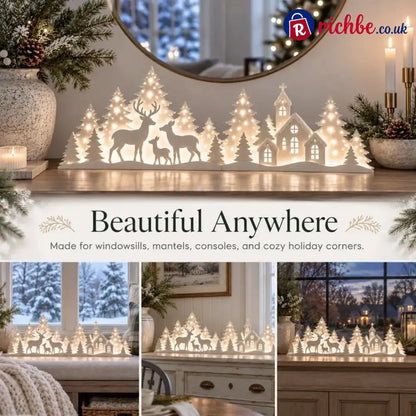 🦌 LED Christmas Deer & Village Window Decor | 2-Piece Lighted Scene - 🎄Christmas